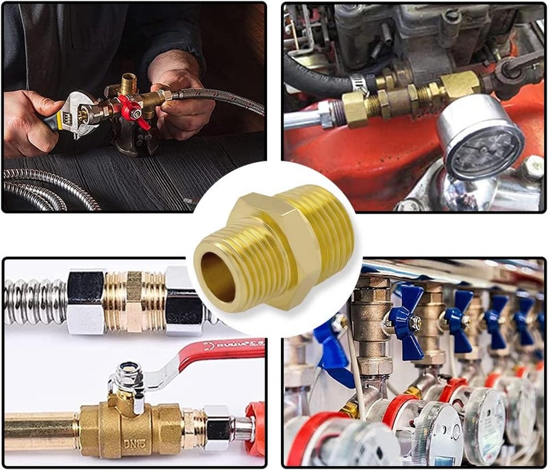 Hooshing 2PCS Brass Reducing Nipple 1/2" NPT to 3/8" NPT Male Thread Reducer Adapter Pipe Fitting - Image 4
